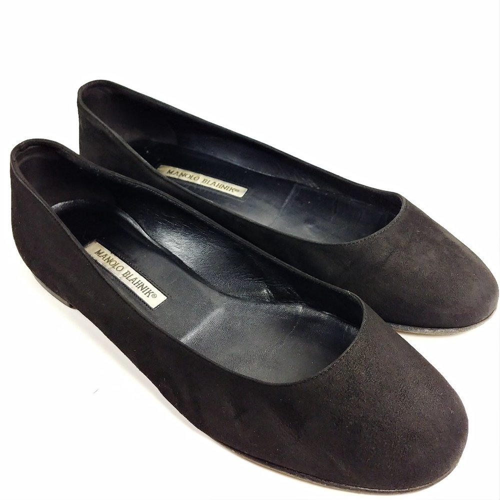 Manolo Blahnik Black Suede Flats
